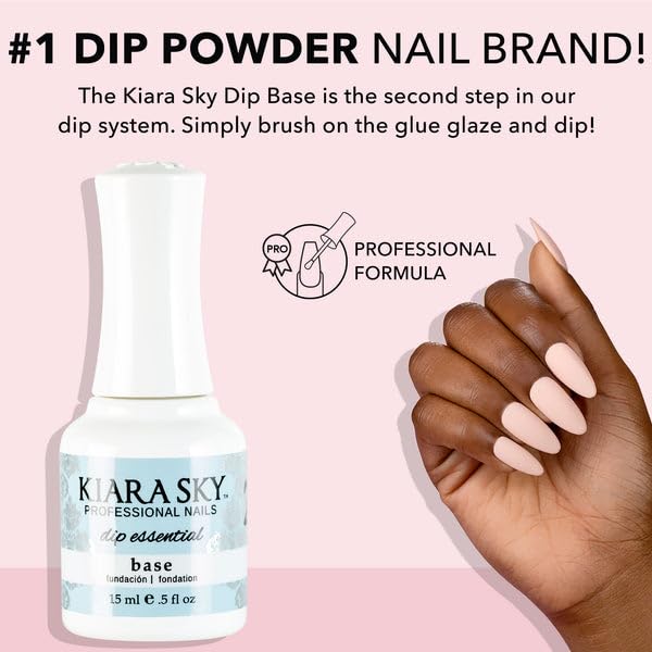 Kiara Sky Dip Base Glaze adhesion visible, promotes powder adherence for durable results.