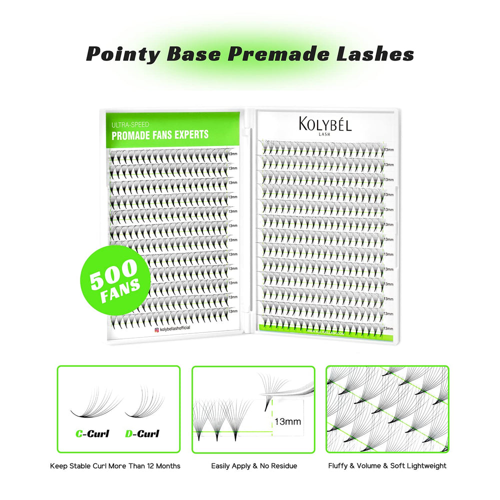 Kolybel mixed-length premade fans 8-15 mm for customizable volume.