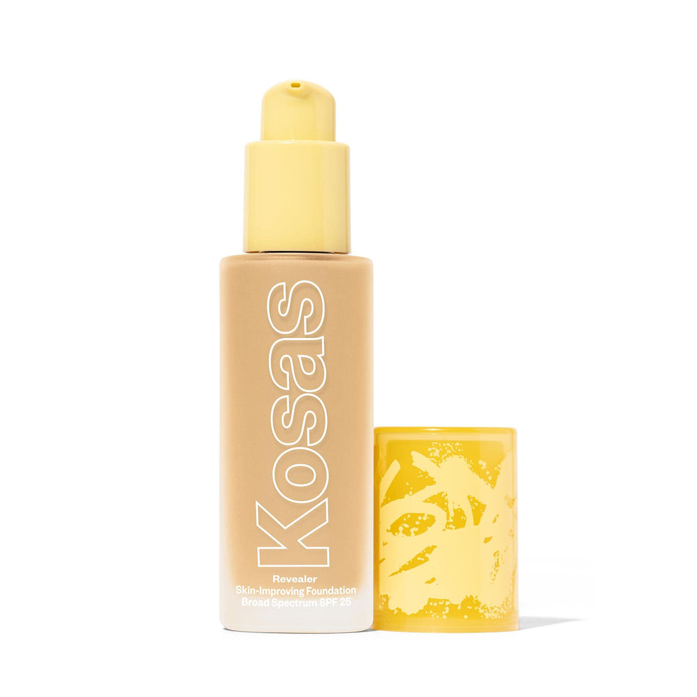 Kosas Revealer bottle pump demonstrates easy dispensing for a soft, even finish.
