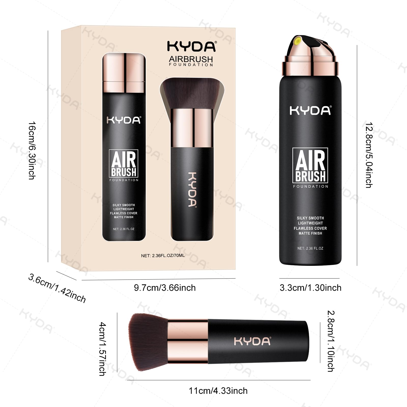 KYDA AirBrush Foundation portrait before-after indicates natural nude transformation.