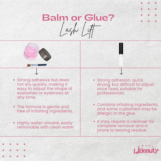Libeauty glue balm with brush included for precise, clean lash lift and brow lamination prep