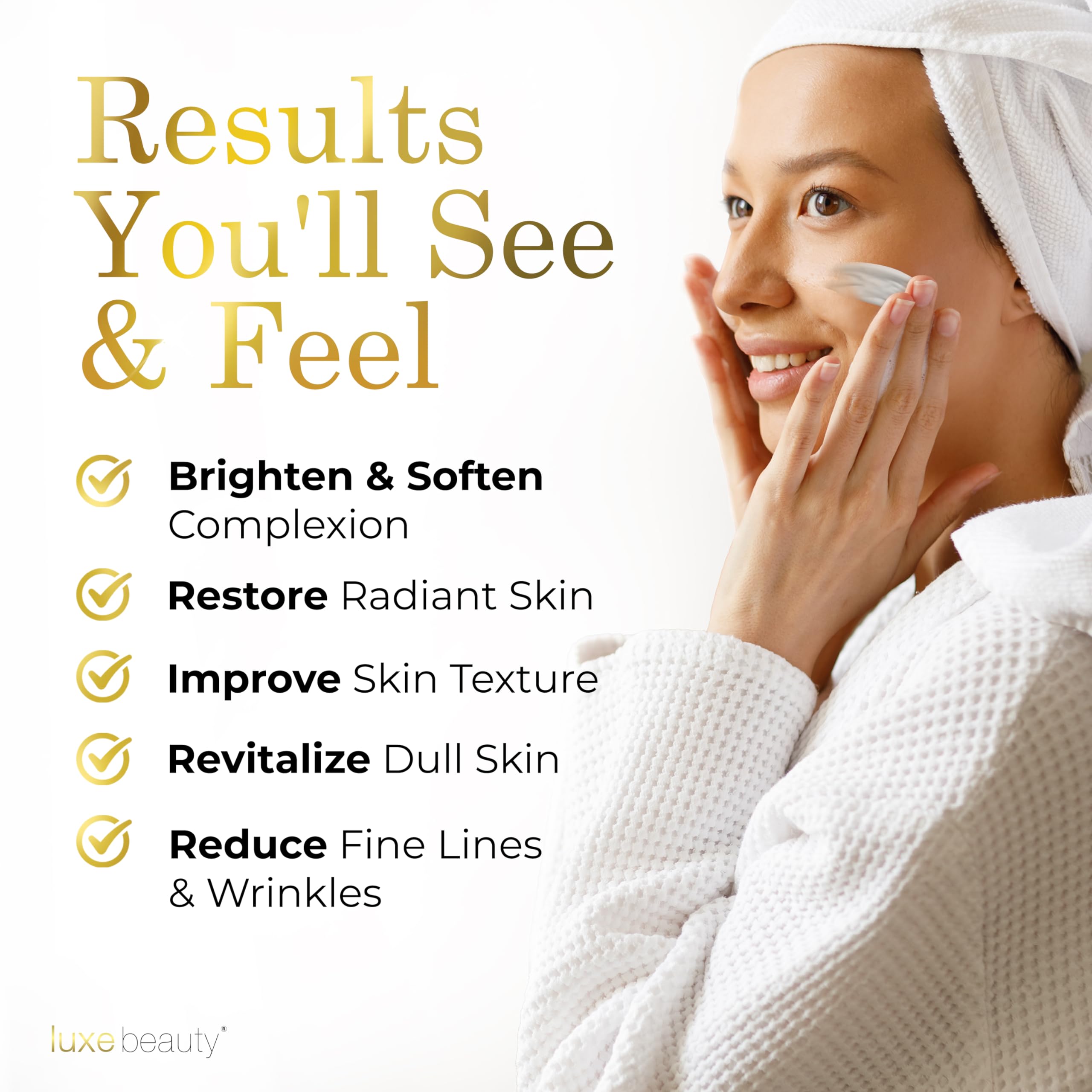 LUXEBEAUTY vanilla lotion on vanity highlighting organic ingredients.