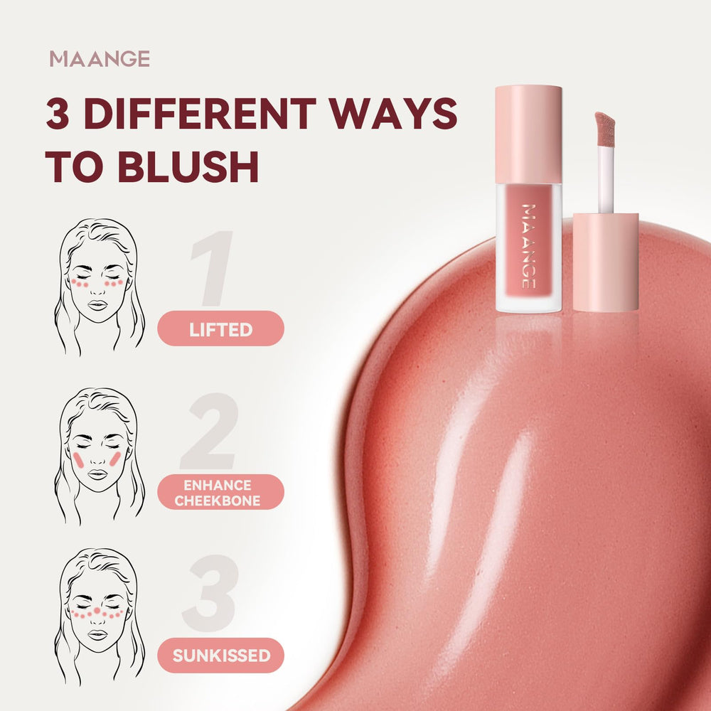 MAANGE liquid blush texture closeup demonstrating smooth hydrating formula for easy blend