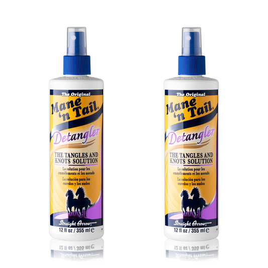 Mane 'n Tail front packaging showing two Apple Blossom bottles, easy-to-use family detangler
