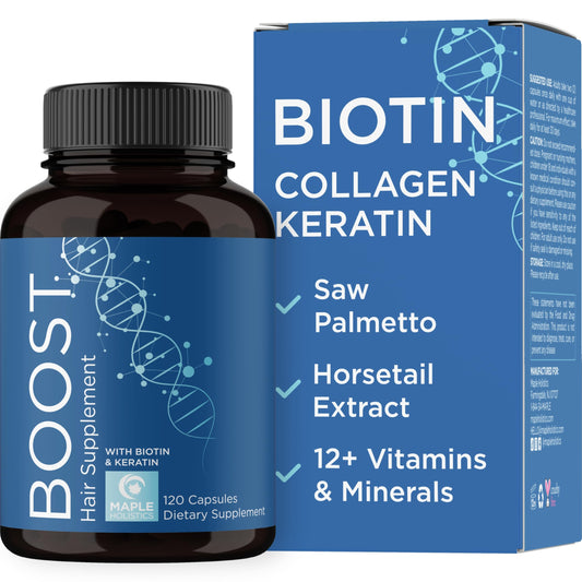 Maple Holistics biotin-collagen hair growth bottle supports daily hair care
