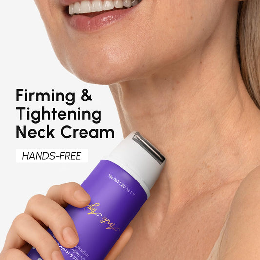 MAREE neck cream in use on neck with cooling massage roller