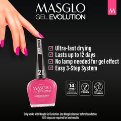 MASGLO Gel Evolution high-gloss finish for vibrant, mirror-like nails.