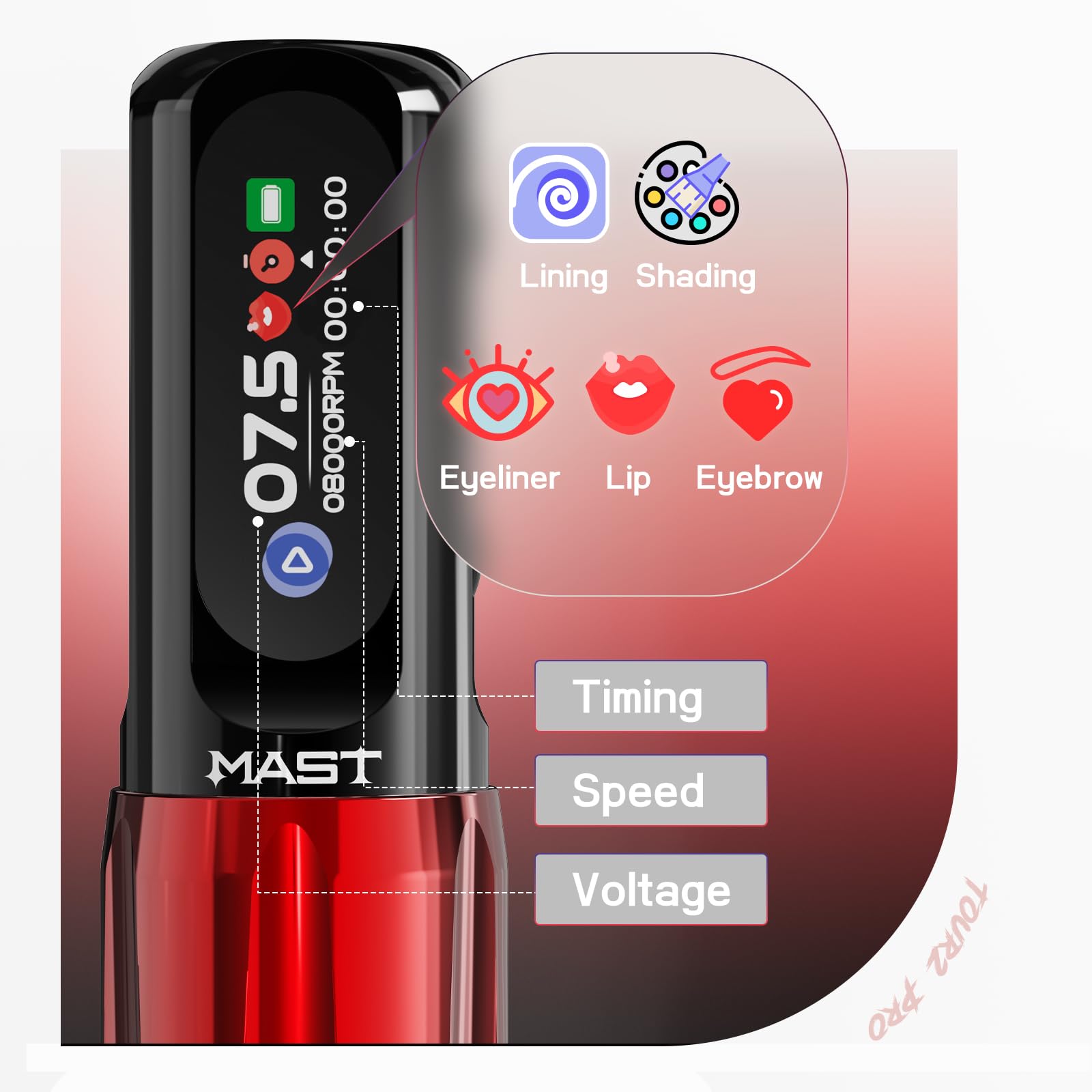 Tour2 Pro smart screen shows modes for precise work