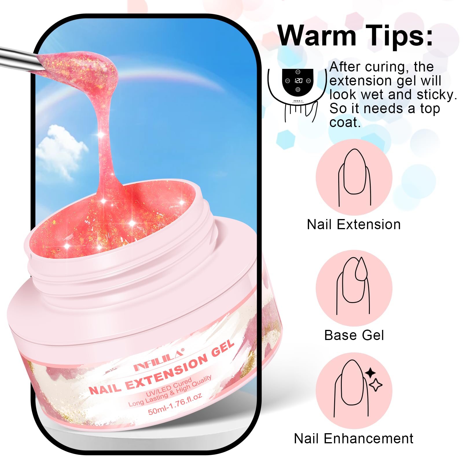 NXJ INFILILA nail extension gel creates fuller nails and smooth surfaces