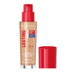 Rimmel Lasting Finish 25HR Vanilla label shows SPF 20 and waterproof claim