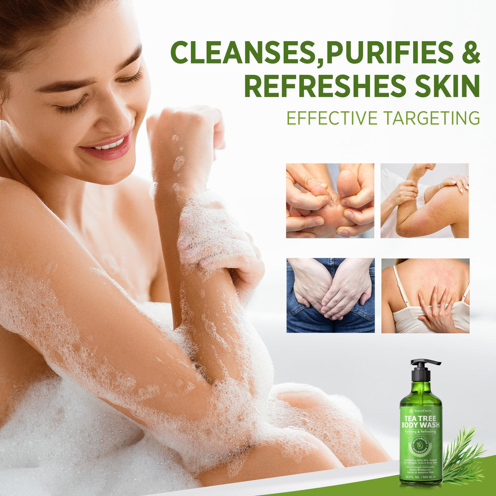 Roycederm Tea Tree Soap Foam closeup suggests moisturizing cleanse.