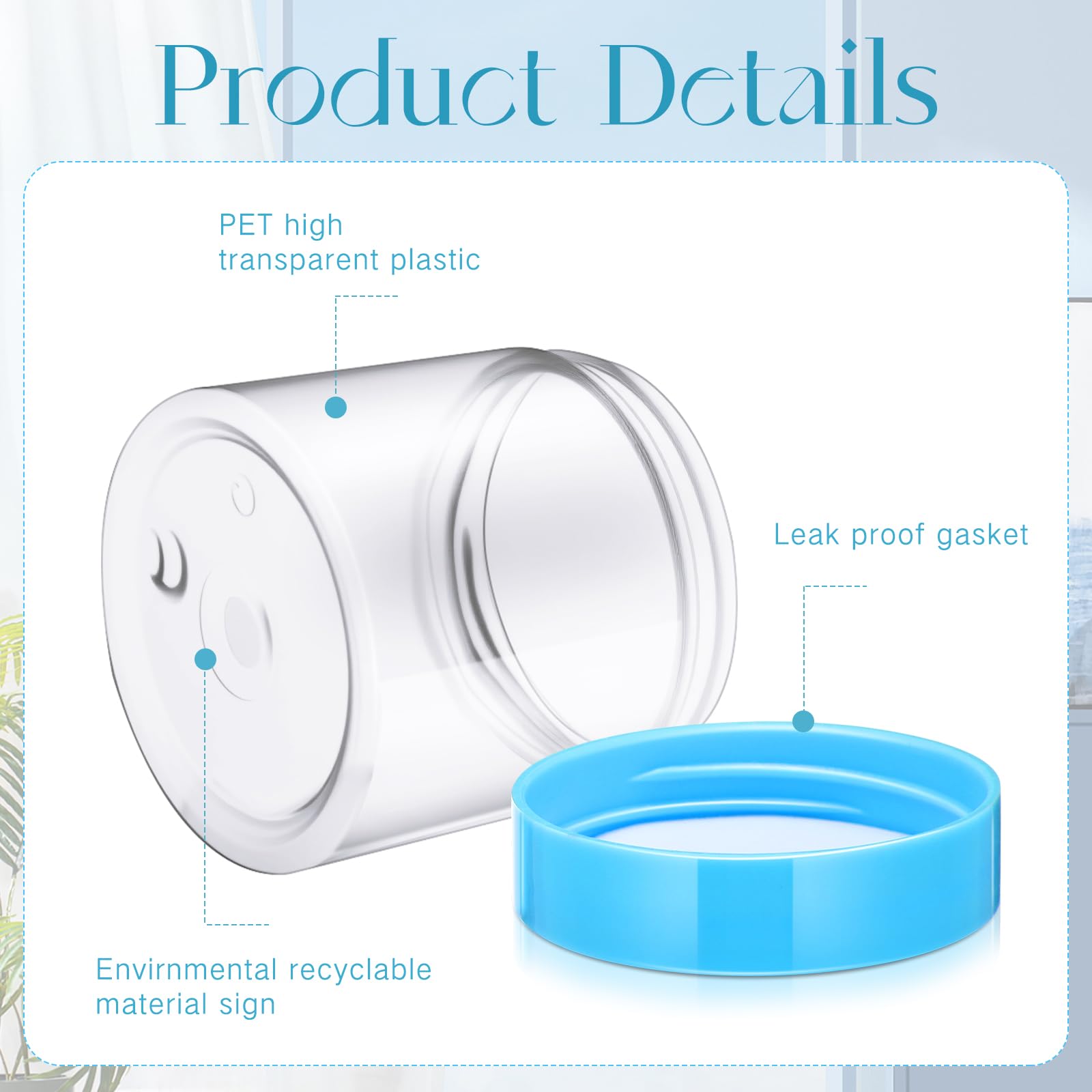 Clear blue jars showcase contents, helping quick selection of eye creams and serums.