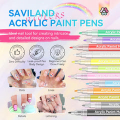 SAVILAND nail art pens highlight fine lines and dramatic color for detailed patterns