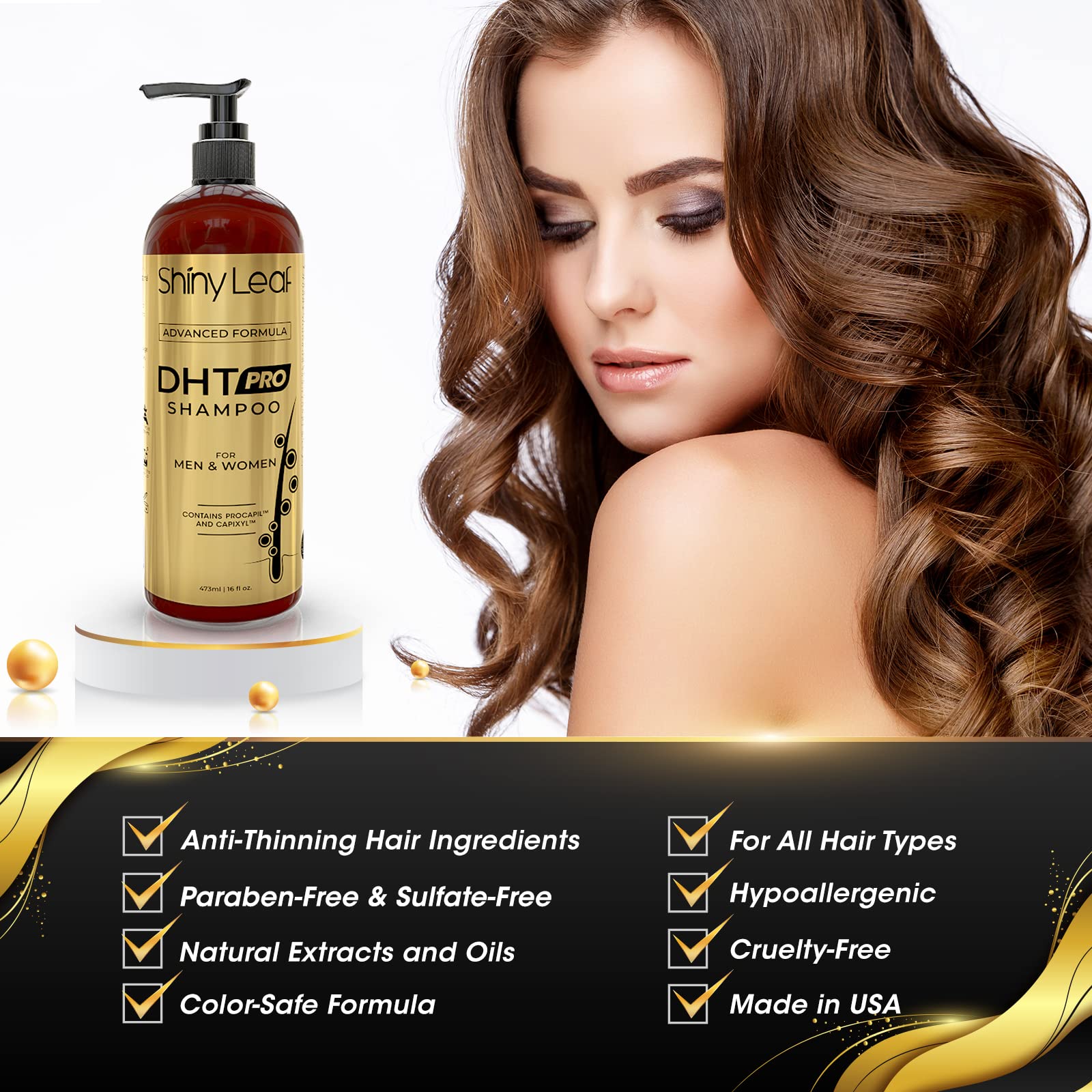 Shiny Leaf DHT Pro Shampoo procapil close-up supports healthy follicles