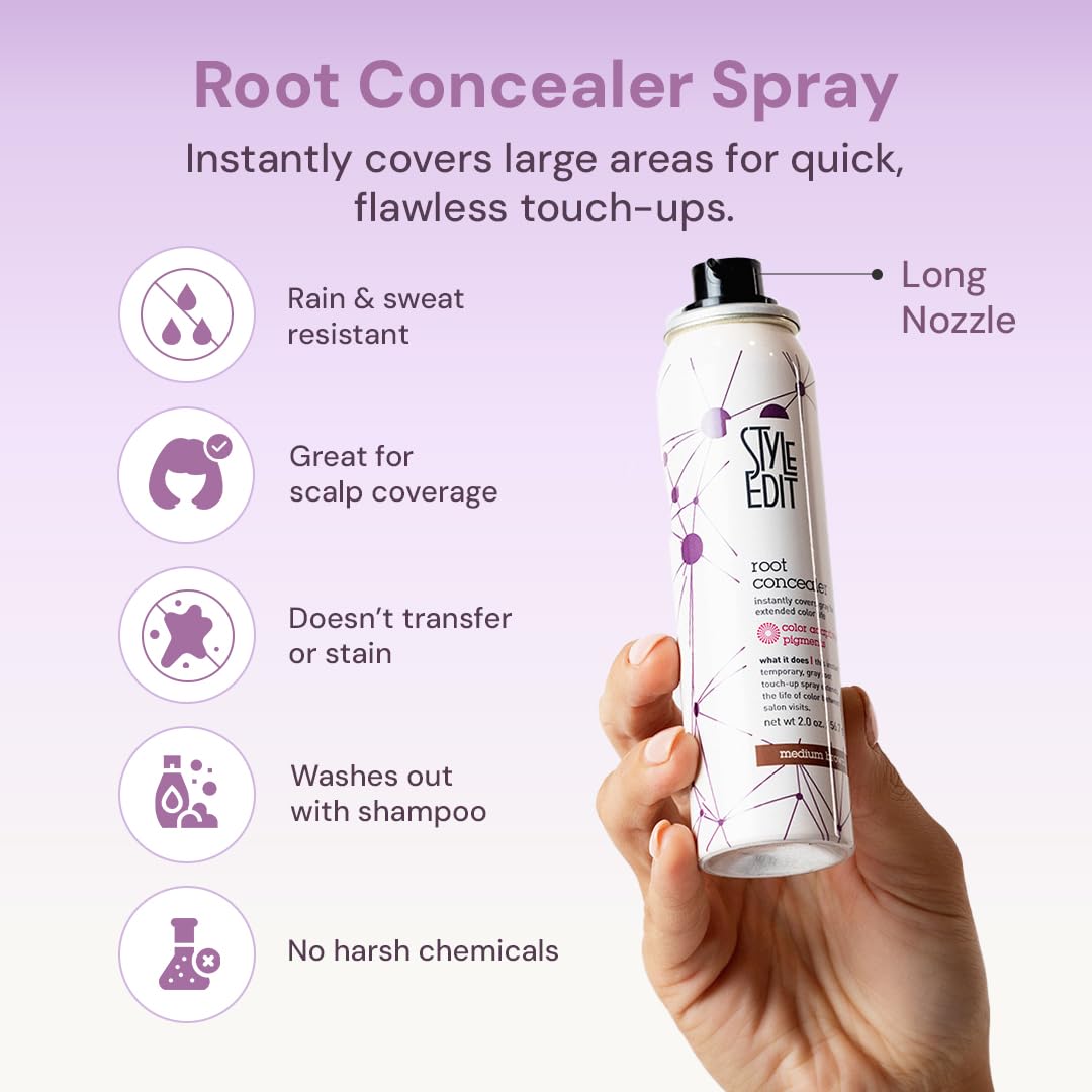 STYLE EDIT root concealer spray in action for fast at-home roots touch-ups.