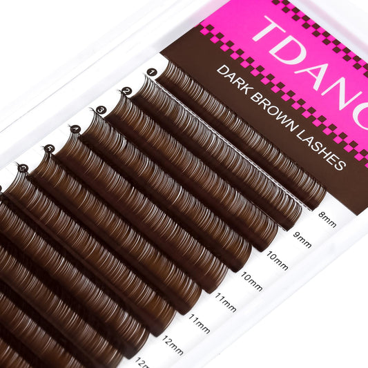 TDANCE brown color lashes 0-03-0-15mm close up for subtle color.