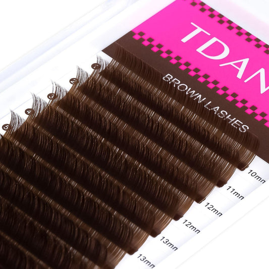 TDANCE brown lash extensions show varied lengths for customized lash sets.