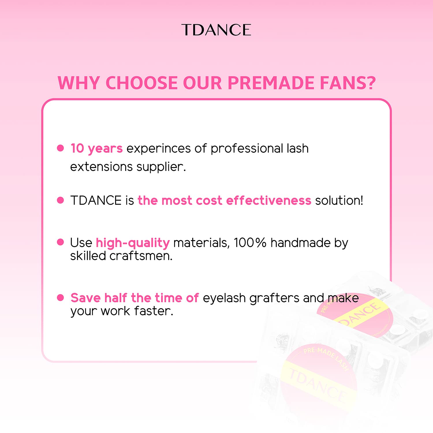 TDANCE eye model wearing extensions to show volume options