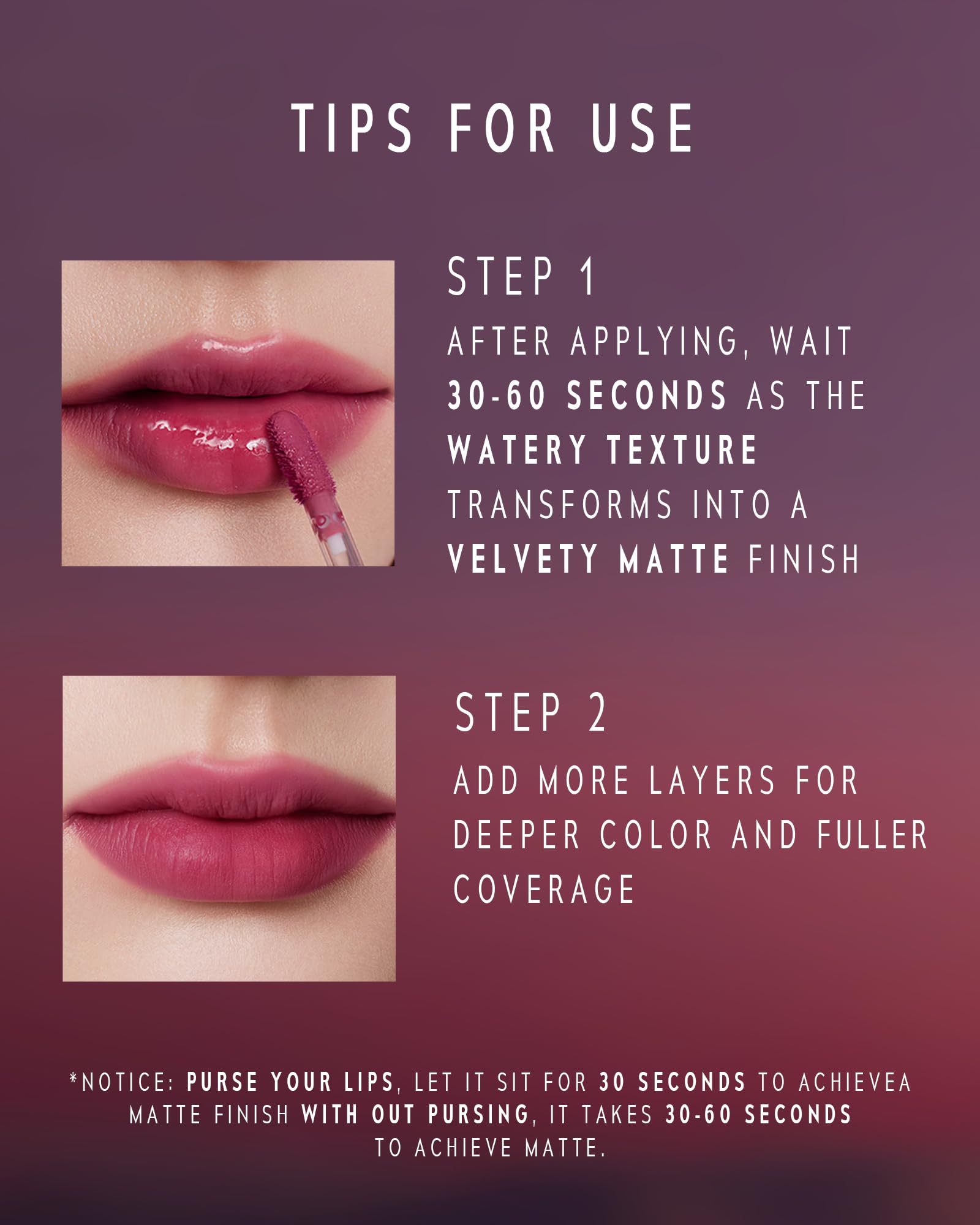 TIMEPHORIA Altera Lip Tint 002 Burst transitional texture from glossy to matte for two looks