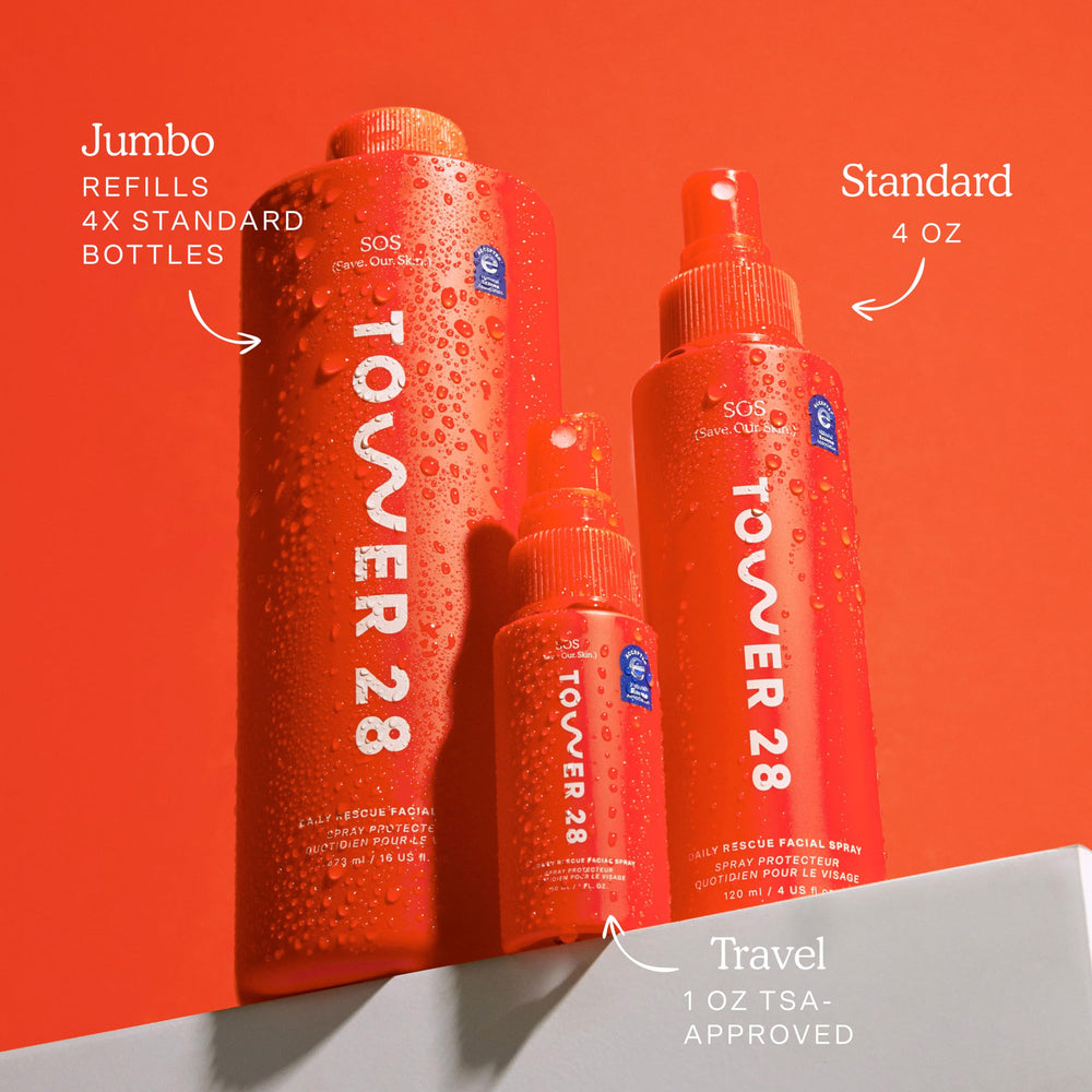 Tower 28 Jumbo SOS Recovery Face Cream jar cap detail emphasizes premium packaging.