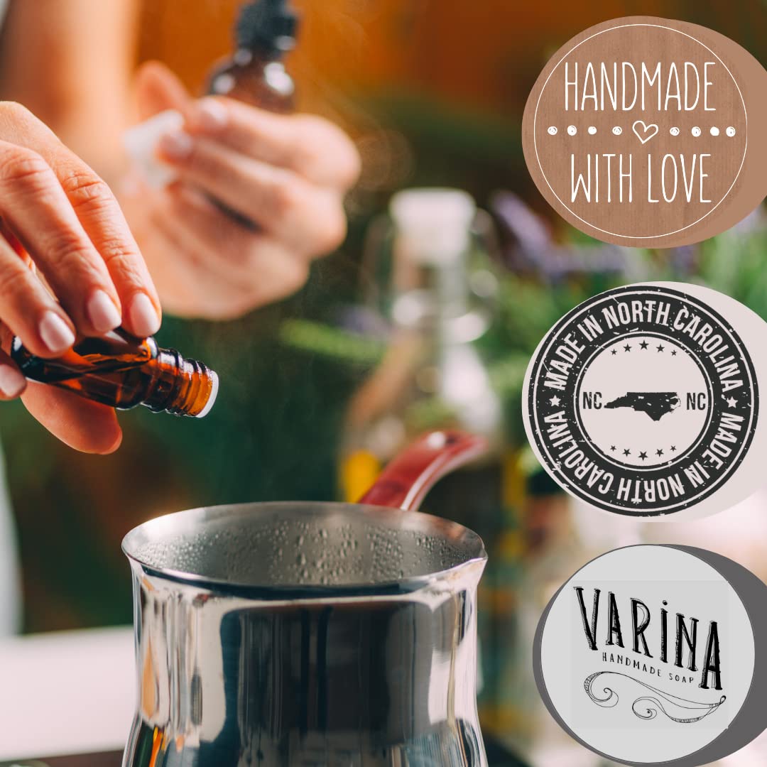 Varina Burnt Orange Patchouli soap ingredients graphic highlights natural botanicals