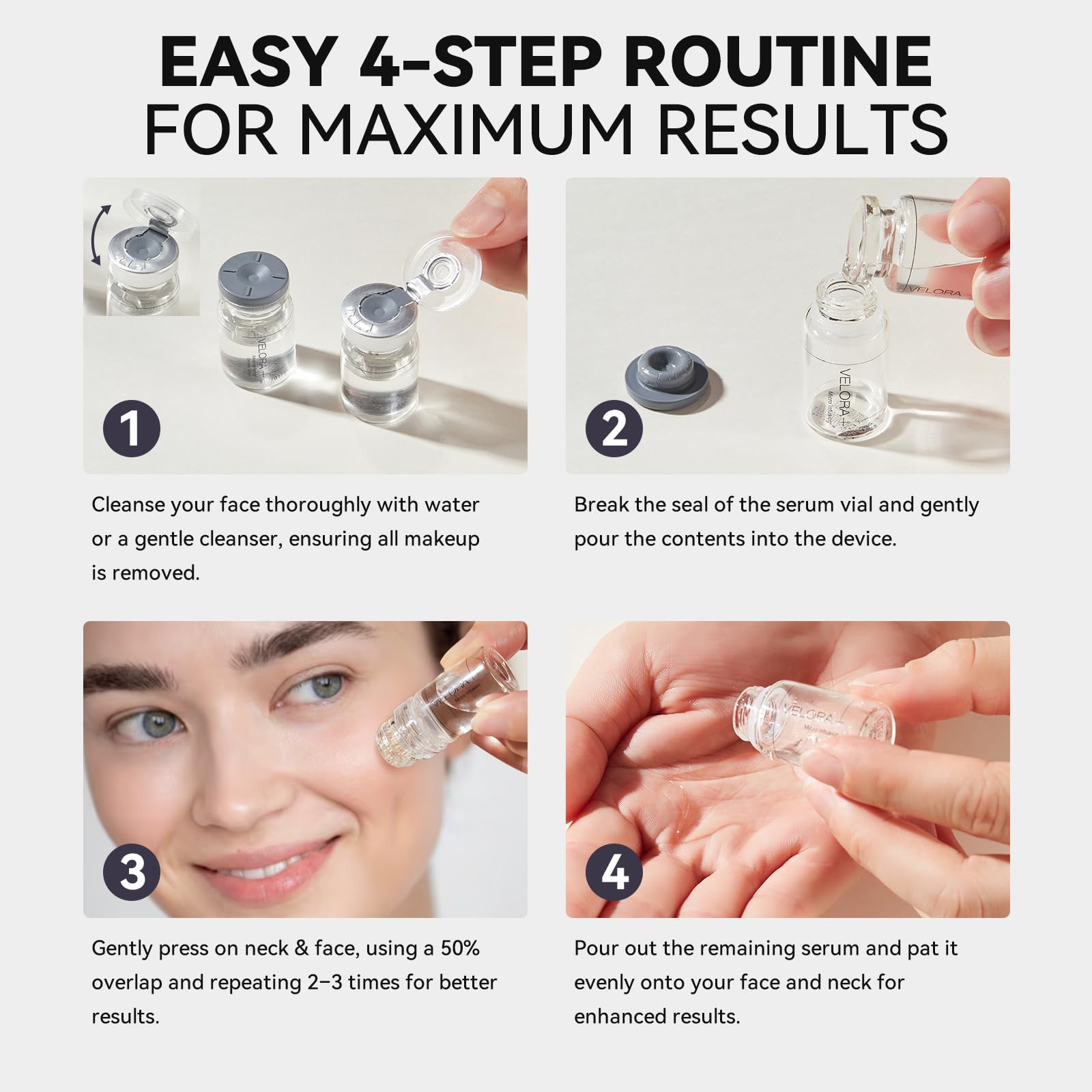VELORA simple skincare routine tools support easy at home use.
