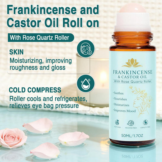 Rose quartz roller application on skin aids targeted, soothing coverage.