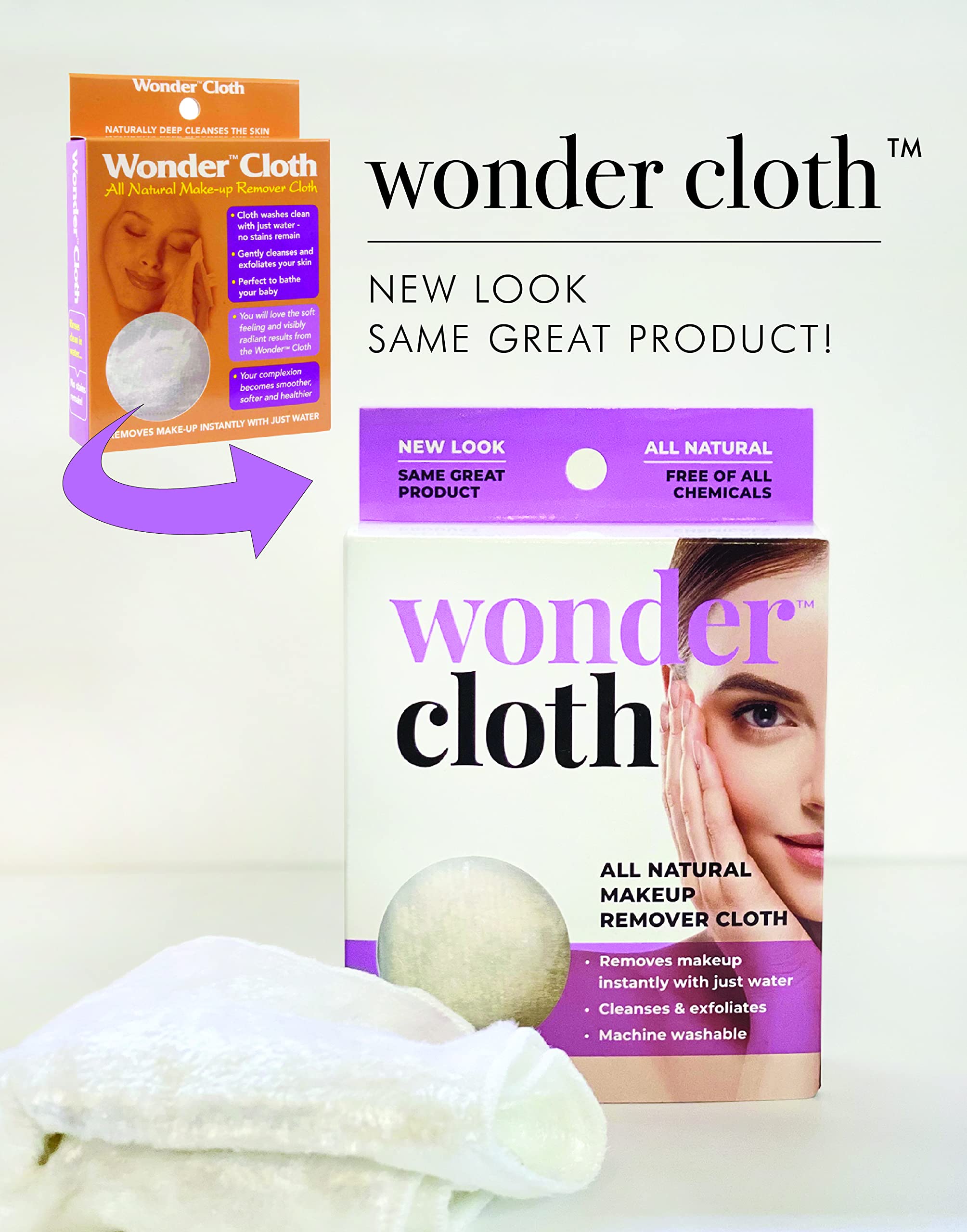 Wonder Cloth removes makeup with just water for a natural cleanse.