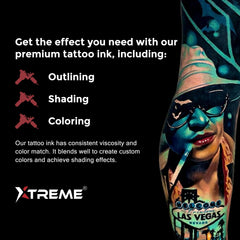 XTREME Tattoo Ink packaging emphasizes ready-to-use safety.