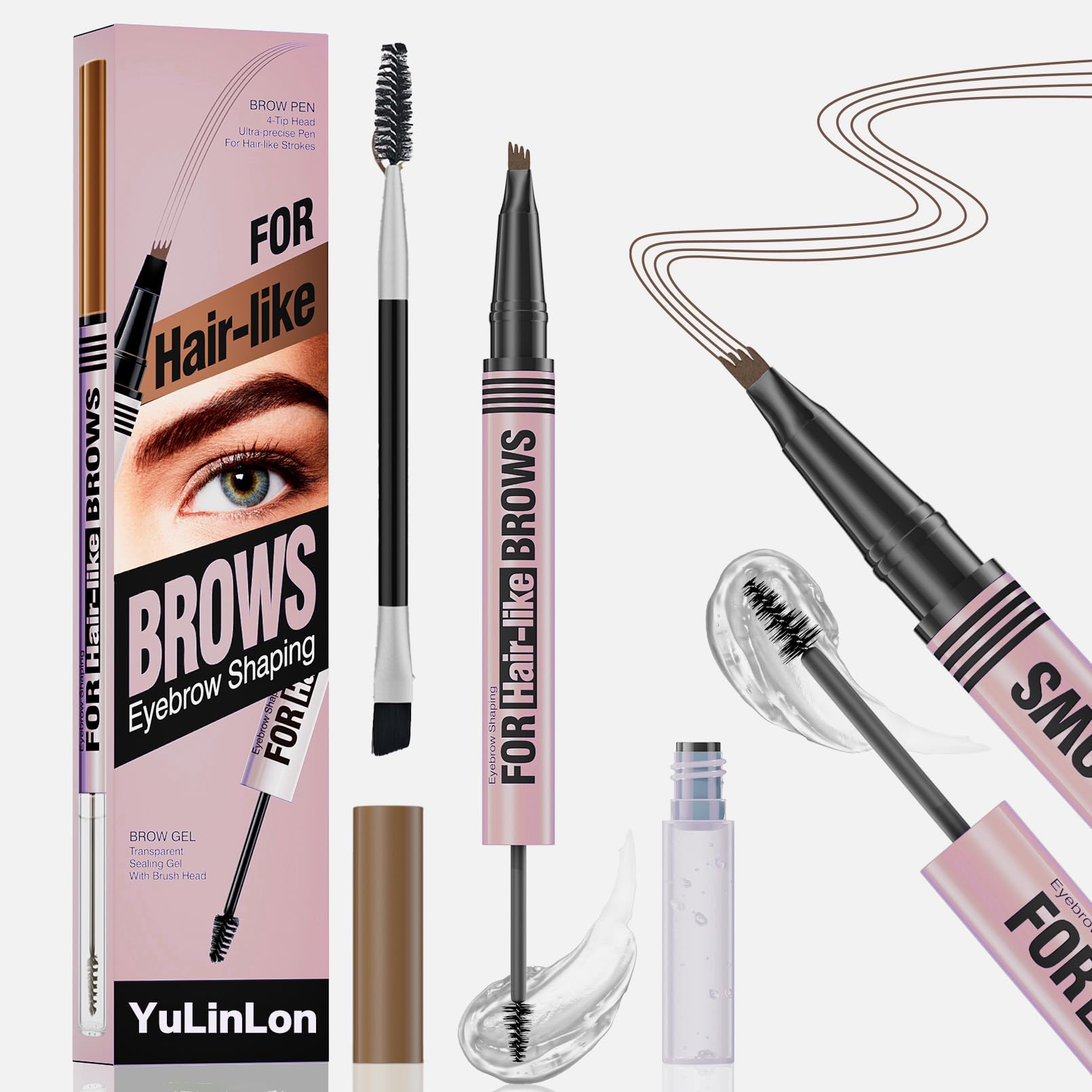 Yulinlon eyebrow pen gel with 4-tip head creates natural hair-like strokes.