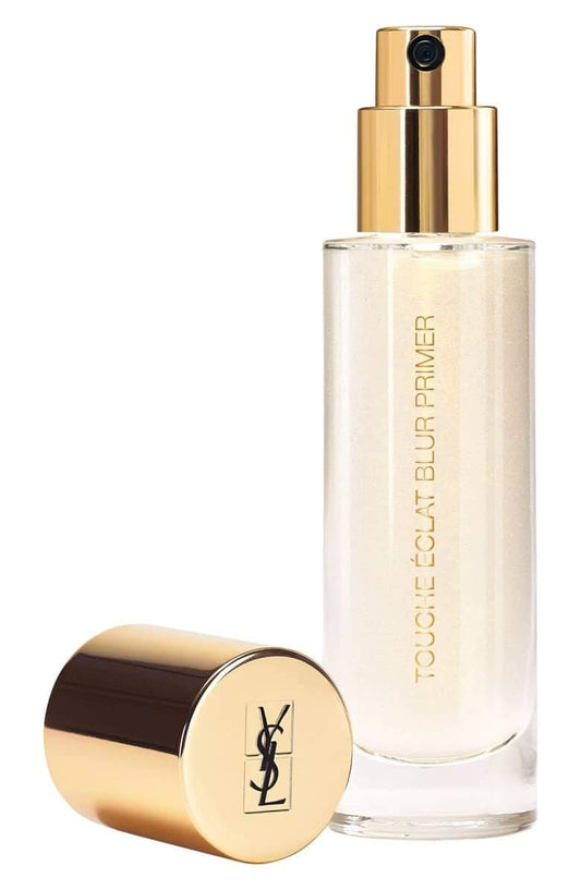 Yves Saint Laurent Blur Primer Silver texture close-up shows light reflecting particles for glow.
