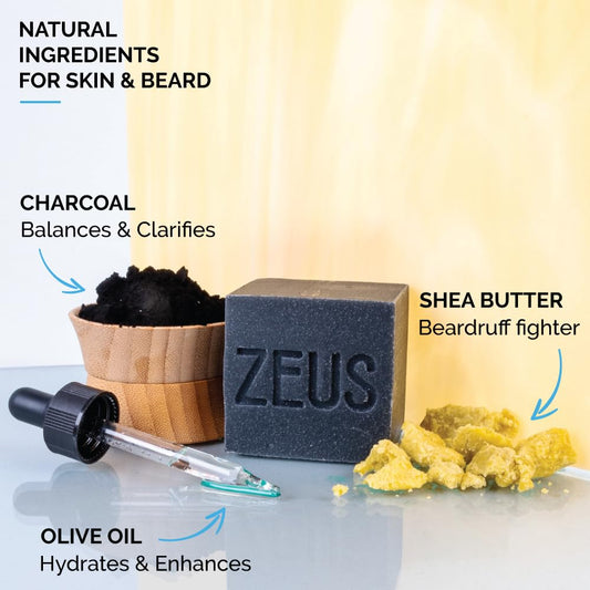 ZEUS Beard Wash Bar closeup foam shows rich lather for clarified skin.